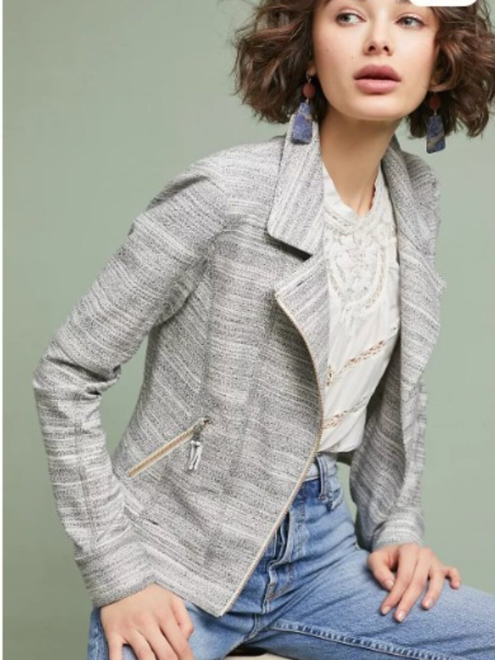 Anthropologie Caitlin Knit Moto Jacket Cotton